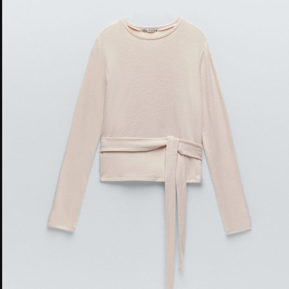 ZARA NUDE SOFT TOUCH TIED LONG SLEEVE SHIRT